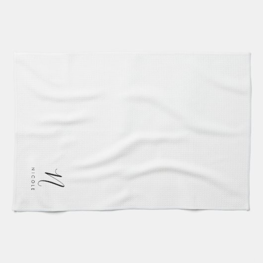 Elegant Monogram Zwart-wit Theedoek (Horizontaal)