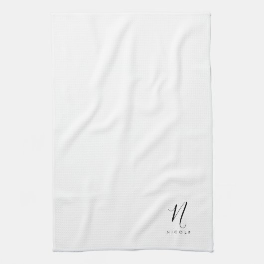 Elegant Monogram Zwart-wit Theedoek (Verticaal)