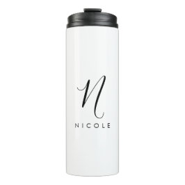 Elegant Monogram Zwart-wit Thermosbeker