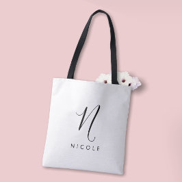 Elegant Monogram Zwart-wit Tote Bag