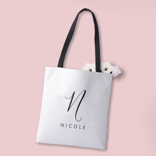 Elegant Monogram Zwart-wit Tote Bag