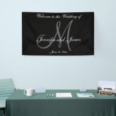 Elegant Monogram Zwart Wit Trouwbanner Spandoek (Beurs)