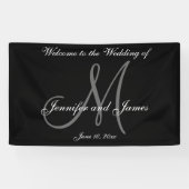Elegant Monogram Zwart Wit Trouwbanner Spandoek (Horizontaal)
