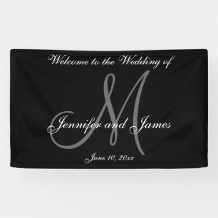 Elegant Monogram Zwart Wit Trouwbanner Spandoek
