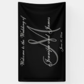 Elegant Monogram Zwart Wit Trouwbanner Spandoek (Verticaal)