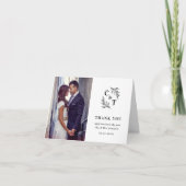 Elegant Monogram Zwart-wit trouwfoto Bedankkaart (Voorkant)