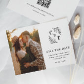 Elegant Monogram Zwart-wit trouwfoto Save The Date