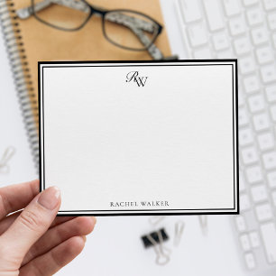 Elegant Monogram Zwart-wit tweegrensontwerp Notitiekaartje