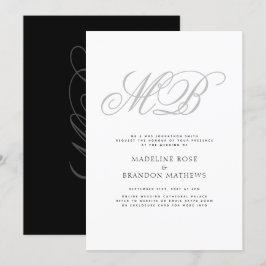 Elegant Monogram Zwart Wit Virtuele Bruiloft Kaart