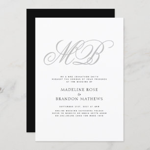 Elegant Monogram Zwart Wit Virtuele Bruiloft Kaart