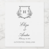 Elegant Monogram Zwart-wit Wijn Etiket (Enkel label)