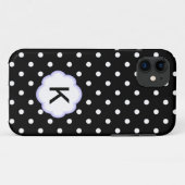 Elegant monogram zwart-witte polka stippen Case-Mate iPhone case (Achterkant (horizontaal))