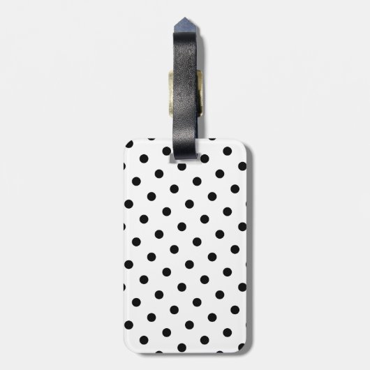 Elegant monogram zwart-witte polkadot bagagelabel (Achterkant verticaal)
