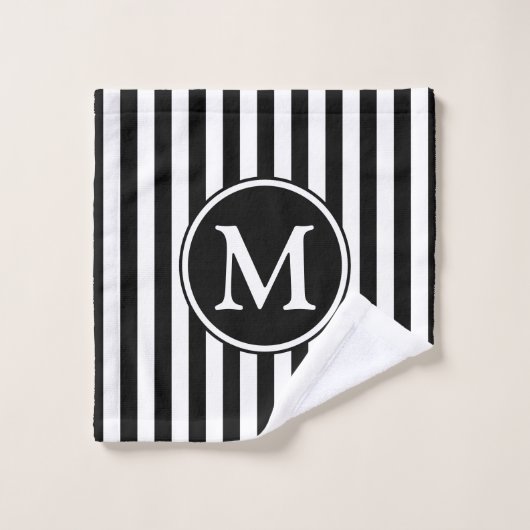 Elegant monogram zwart-witte strepen bad handdoek (Wasdoekje)