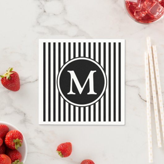 Elegant monogram zwart-witte strepen servetten (Insitu)