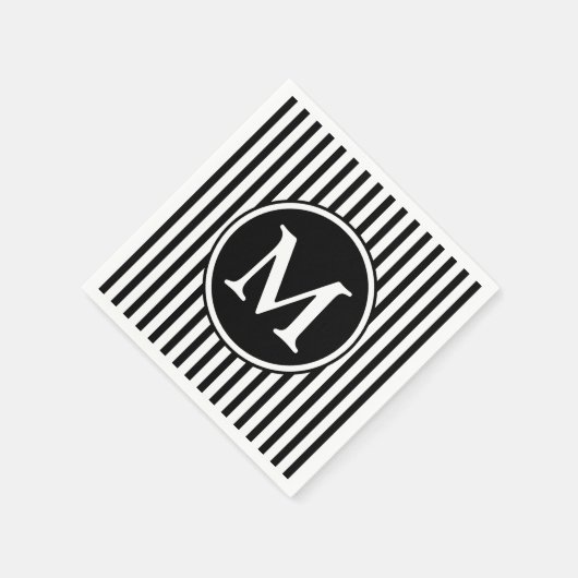 Elegant monogram zwart-witte strepen servetten (Hoek)