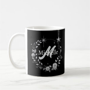 Elegant Monogram Zwart Zilver Script Koffiemok