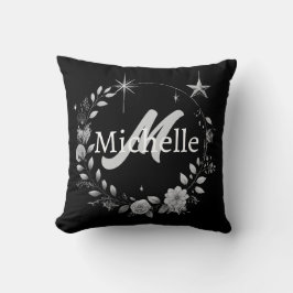 Elegant Monogram Zwart Zilver Script Sierkussen