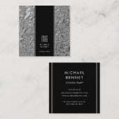 Elegant Monogram Zwart Zilver Vierkante Visitekaartje (Voorkant / Achterkant)