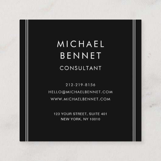 Elegant Monogram Zwart Zilver Vierkante Visitekaartje (Achterkant)