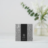 Elegant Monogram Zwart Zilver Vierkante Visitekaartje (Staand voorkant)
