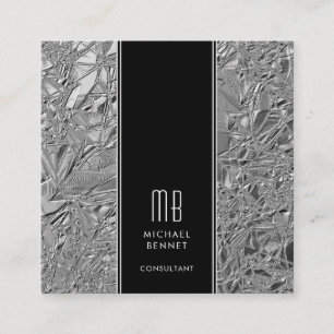 Elegant Monogram Zwart Zilver Vierkante Visitekaartje