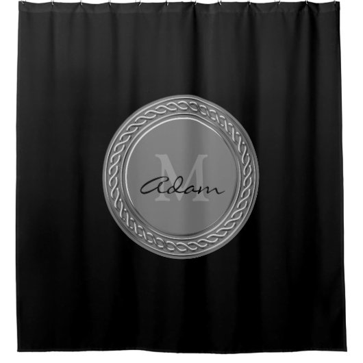 Elegant Monogram | zwarte achtergrond Douchegordijn (Voorkant)