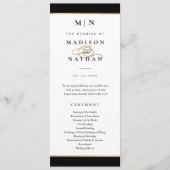 Elegant Monogram Zwarte en Gouden Bruiloft Programmakaart (Voorkant)