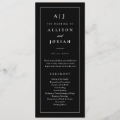 Elegant Monogram Zwarte en Witte Bruiloft Programmakaart (Voorkant)