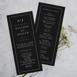 Elegant Monogram Zwarte en Witte Bruiloft Programmakaart