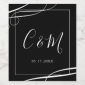 Elegant Monogram Zwarte en Witte Wijnlabel Wijn Etiket (Enkel label)