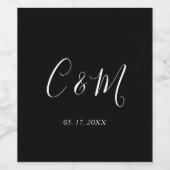 Elegant Monogram Zwarte en Witte Wijnlabel Wijn Etiket (Enkel label)
