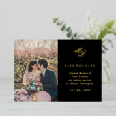 Elegant monogram zwarte foto Sla de datum op Folie Uitnodiging (Staand Voorkant)