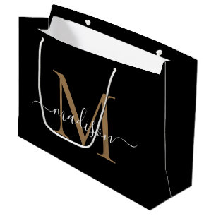 Elegant Monogram Zwarte Goud Elegante Script Naam Groot Cadeauzakje