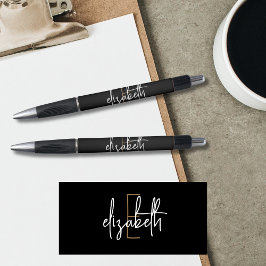 Elegant Monogram Zwarte Goud Schrift Pen