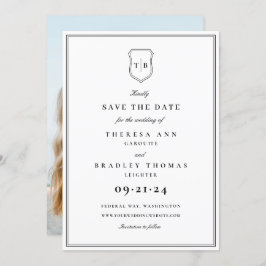 Elegant monogram zwarte kam foto Sla de datum op Save The Date