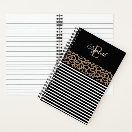 Elegant Monogram zwarte Leopard Animal Print Noteb Notitieboek (Binnen)