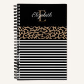 Elegant Monogram zwarte Leopard Animal Print Noteb Notitieboek (Voorkant)