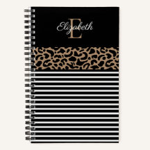 Elegant Monogram zwarte Leopard Animal Print Noteb
