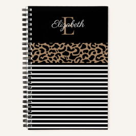 Elegant Monogram zwarte Leopard Animal Print Noteb Notitieboek