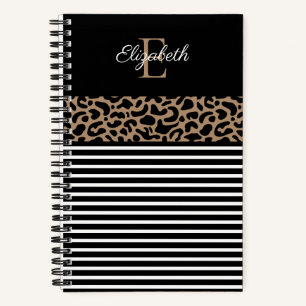 Elegant Monogram zwarte Leopard Animal Print Noteb Notitieboek