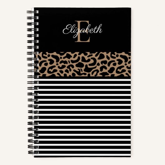 Elegant Monogram zwarte Leopard Animal Print Noteb Notitieboek (Voorkant)
