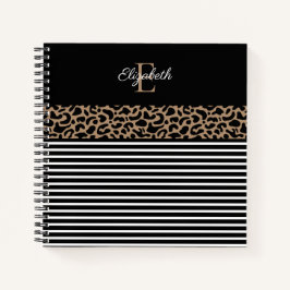 Elegant Monogram zwarte Leopard Animal Print Noteb Notitieboek