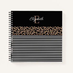 Elegant Monogram zwarte Leopard Animal Print Noteb Notitieboek