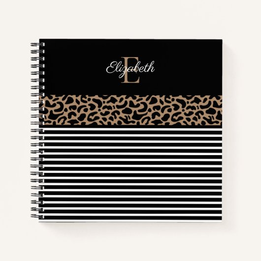 Elegant Monogram zwarte Leopard Animal Print Noteb Notitieboek (Voorkant)