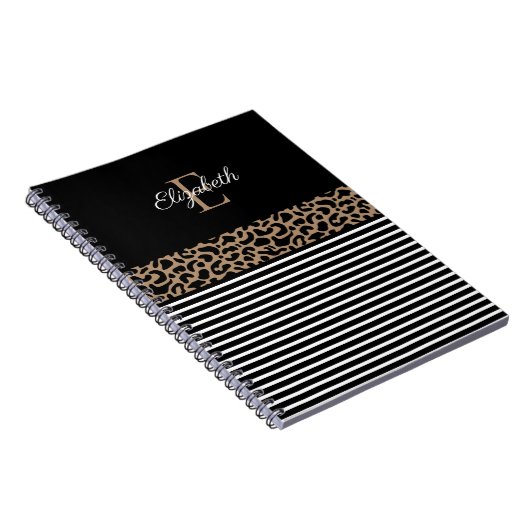 Elegant Monogram zwarte Leopard Animal Print Notitieboek (Rechterzijde)