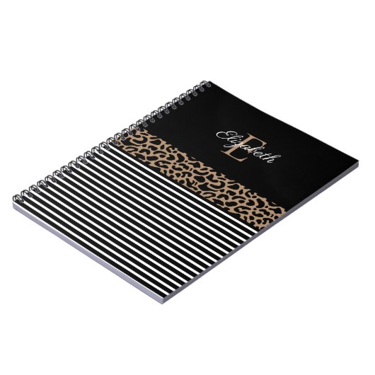 Elegant Monogram zwarte Leopard Animal Print Notitieboek (Linkerzijde)