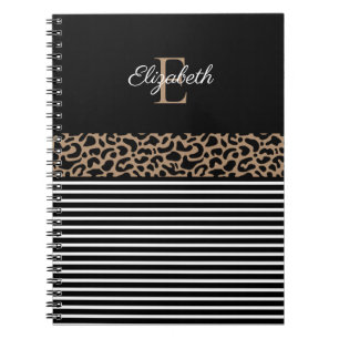 Elegant Monogram zwarte Leopard Animal Print Notitieboek