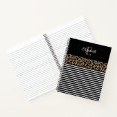 Elegant Monogram zwarte Leopard Animal Print Notitieboek (Binnen)