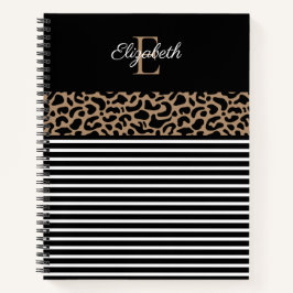 Elegant Monogram zwarte Leopard Animal Print Notitieboek